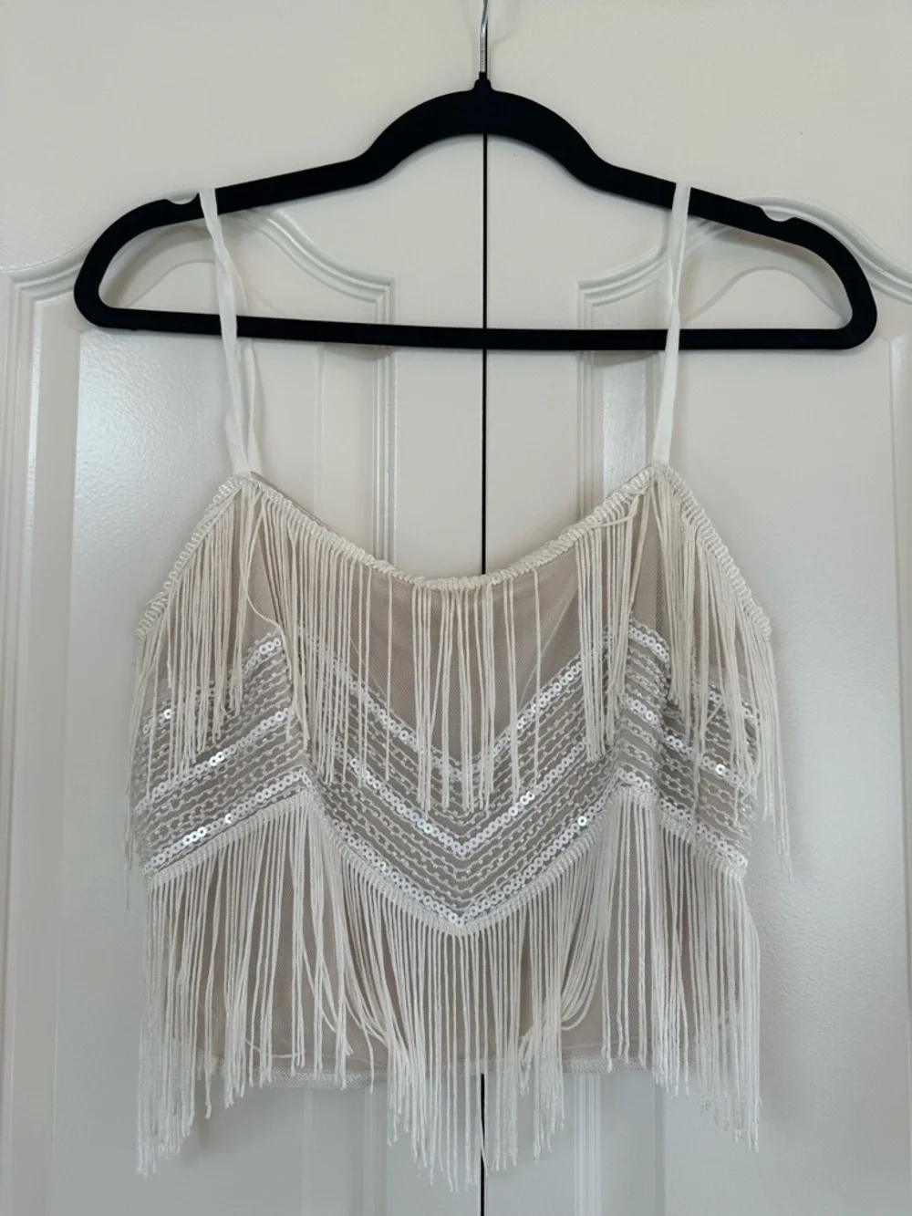 Beaded Fringe Mini Skirt Set- Ivory - Picture 2 of 9
